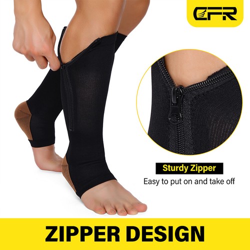 Copper Zipper Compression Socks Support Graduated Stockings Women Mens 20-30mmHg