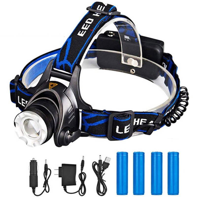 LED Headlamp USB Rechargeable Headlight Zoomable Helmet Flash Light Torch