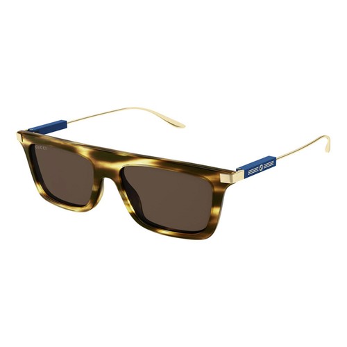 Pre-owned Gucci Gg1437s 003 Shiny Striped Dark Havana/gold/brown 55-17-145 Sunglasses N...