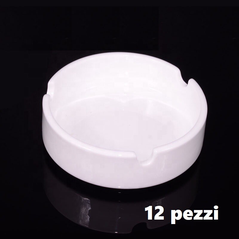 Set 12 Pezzi Posacenere Porta Cenere Tondo In Ceramica Bianca bal