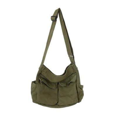 Canvas Messenger Bag Large Crossbody Bag with Multiple Pocke