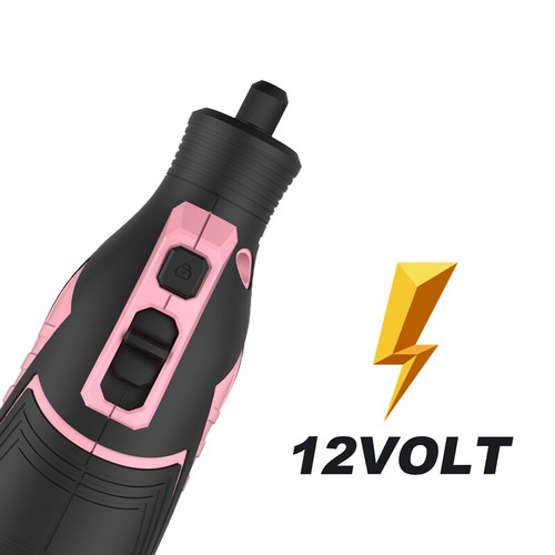 WORKPRO 12V Cordless Rotary Tool Kit 5 Variable Speeds w/Accessory Kit Pink/Gray