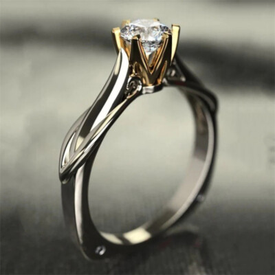 Elegant Two Tone 925 Silver Ring Cubic Zirconia Women Party Gift Size 6-10