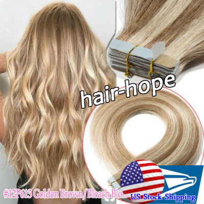 Seamless Tape In Human Hair Extensions Skin Weft Russian Hair Full Head 80pieces