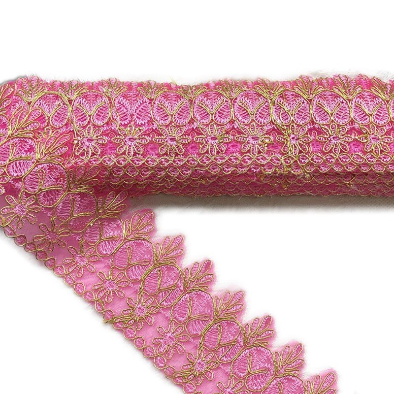 9 Yards Golden Thread Embroidered Mesh Lace Trim for DIY Apparel Curtain Decor