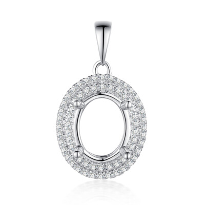 Oval 7x9mm 0.3CT Natural Diamond Semi Mount Sterling Silver Fine Pendant Wedding