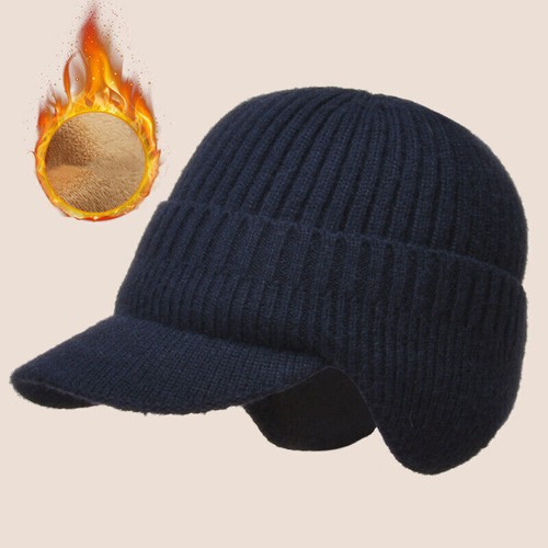 Ear Flaps Cap Knit Brim Ski Hat Winter Warm Stretch Beanie Outdoor Men Women Hat