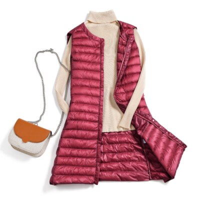 Winter Women Packable Warm Ultralight Long Down Jacket Puffer Parka Coats Vest