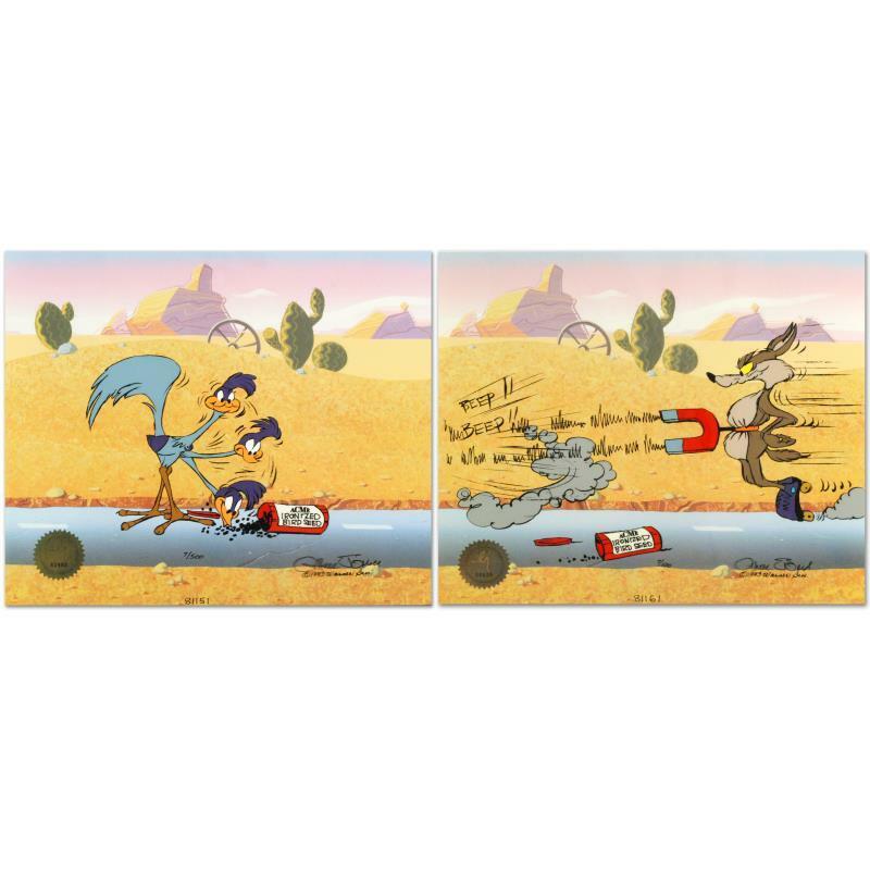 Chuck Jones Signed "road Runner And Coyote" Painted Limited Edition Sericel