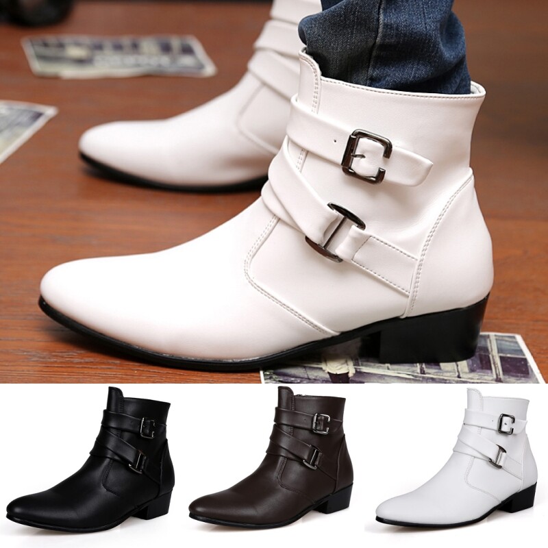 Casual Ankle Booties Work Men Zipper Non-slip Dress Boot Strap Buckle