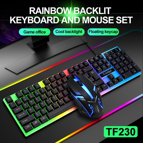 Computer Desktop Gaming Keyboard and Mouse Mechanical Feel RGB Led Light Backlit