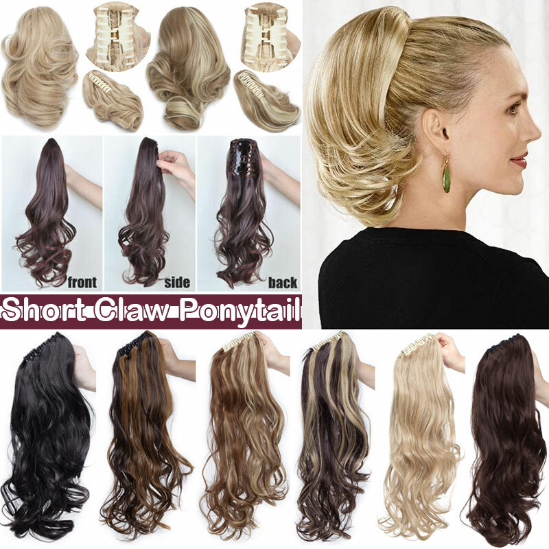 12in Short Ponytail Blonde Hairpiece Claw Long Hair Extension For
