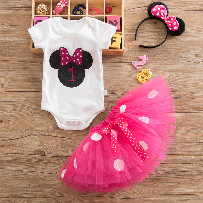 Girls 1st Birthday Minnie Mouse Outfit Party Dress Romper Tutu Skirt