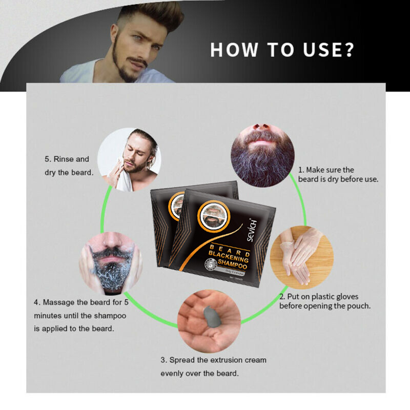 10pcs Mens Beard Dye Black Shampoo Instant Blackening Beard Mustache Tint Cream