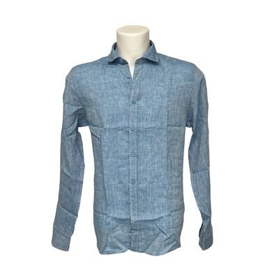 

Рубашка льняная мужская WARREN WEBBER 7866 синяя 100% лен Slim Fit, Light blue