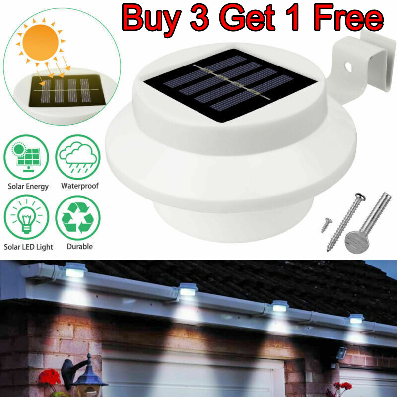 LED Solar Gutter Sensor Light Yard Pathway Fence Deck Wall Lamp Panel Waterproof