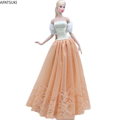 Fashion Doll Clothes Set For 11.5'' 1/6 Doll Outfit Lace Long Dress Fur Cape Toys