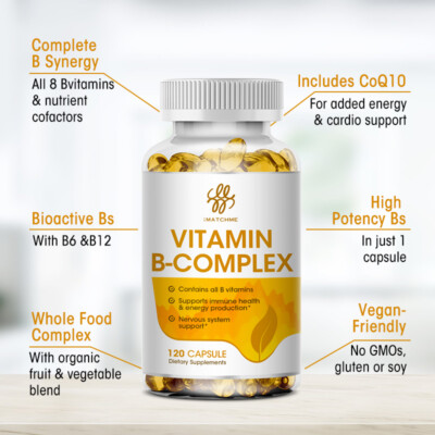 2 Vitamin B Complex Supplement 8 Super B Vits 120 Capsules with Choline ,Inosito