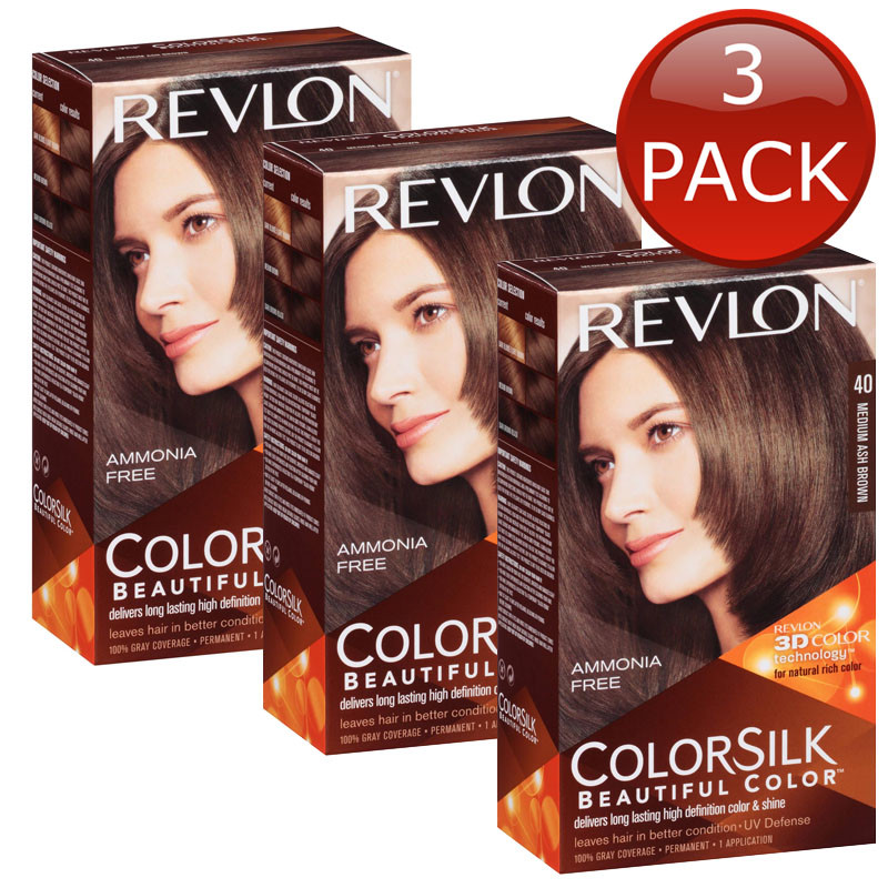 3 X Revlon Colorsilk Hair Dye 40 Medium Ash Brown Shade Colour