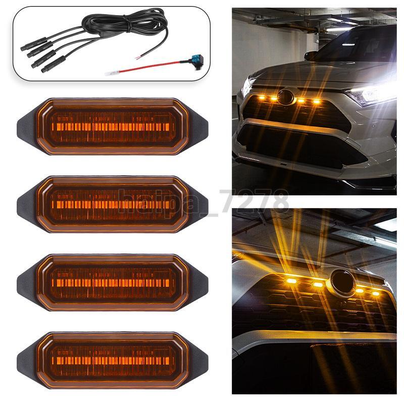 4Pcs Smoke Lens LED Grille Running Light Marker Lights For Toyota RAV4