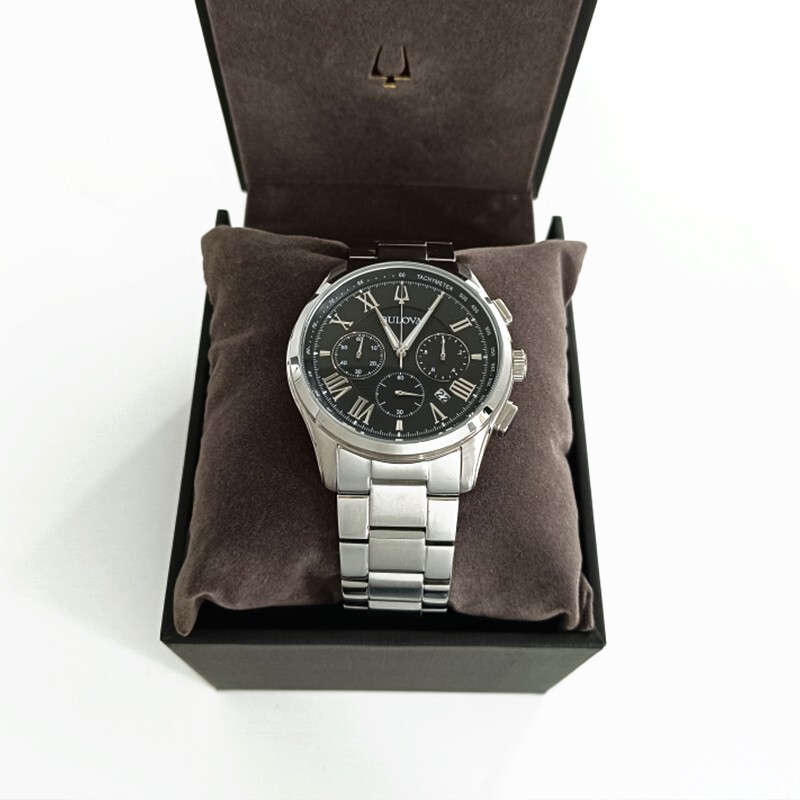 Pre-owned Bulova Classic Wilton Men's Black Dial 96b288 Quartz Chronograph Watch 46.5mm