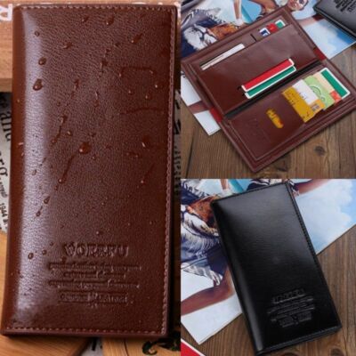 Men's Leather Wallet Bifold Clutch Card Holder Long Billfold Money Purse Pocket