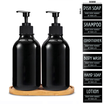 2x 500ml Soap Dispenser Hand Pump Labelled Bottles Set With Tray Kitchen Decor