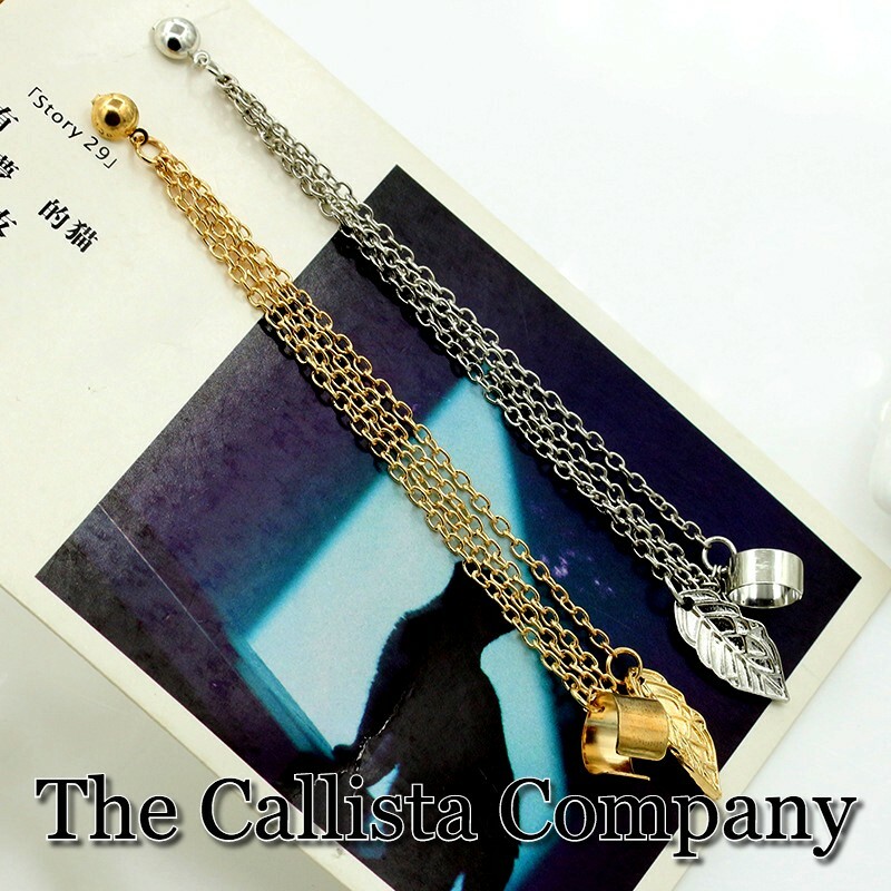 THE CALLISTA COMPANY, EARRING FEATHER TASSEL STUD CUFF (1-PIECE)(GOLD OR SILVER)