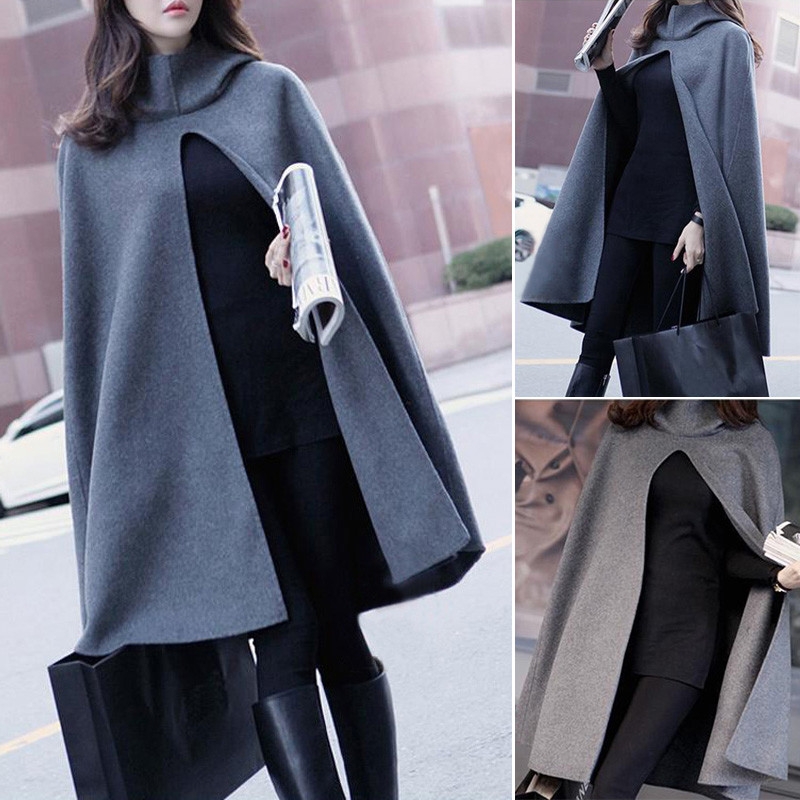 Women Loose Batwing Wool Poncho Cloak Winter Warm Coat Jacket Cape