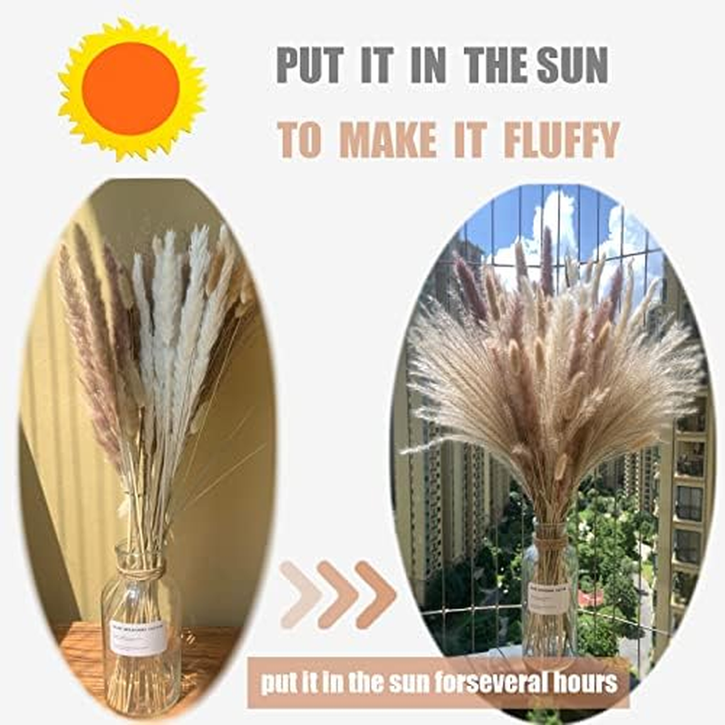 Pampas Grass Decor 110 pcs 17.5 inch Natural Dry Pampas - 15 Pcs White Pampas &