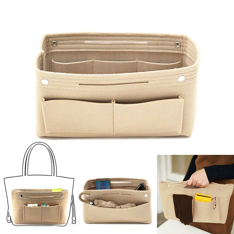 Women's Handbag Organizer Bag Purse Insert Bag Felt Multi Pocket Tote Use3-ls