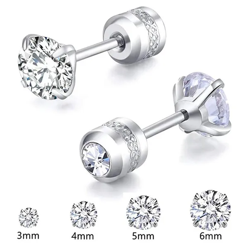 Exquisite Fashion 2-6Mm Diamond Earrings Set Earrings Double round Cubic Diamond Earrings Stainless Steel Diamond Valentine'S Gift Birthday Bride Engagement Wedding Earrings Anniversary Gift Jewelry Gift Earrings