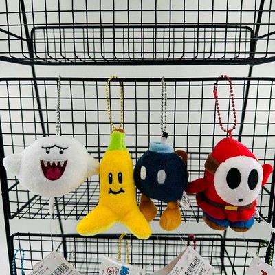 4x Super Mario Bros Plush Toys Shy Guy Boo Bob-omb Dolls Keychain Pendant Gifts