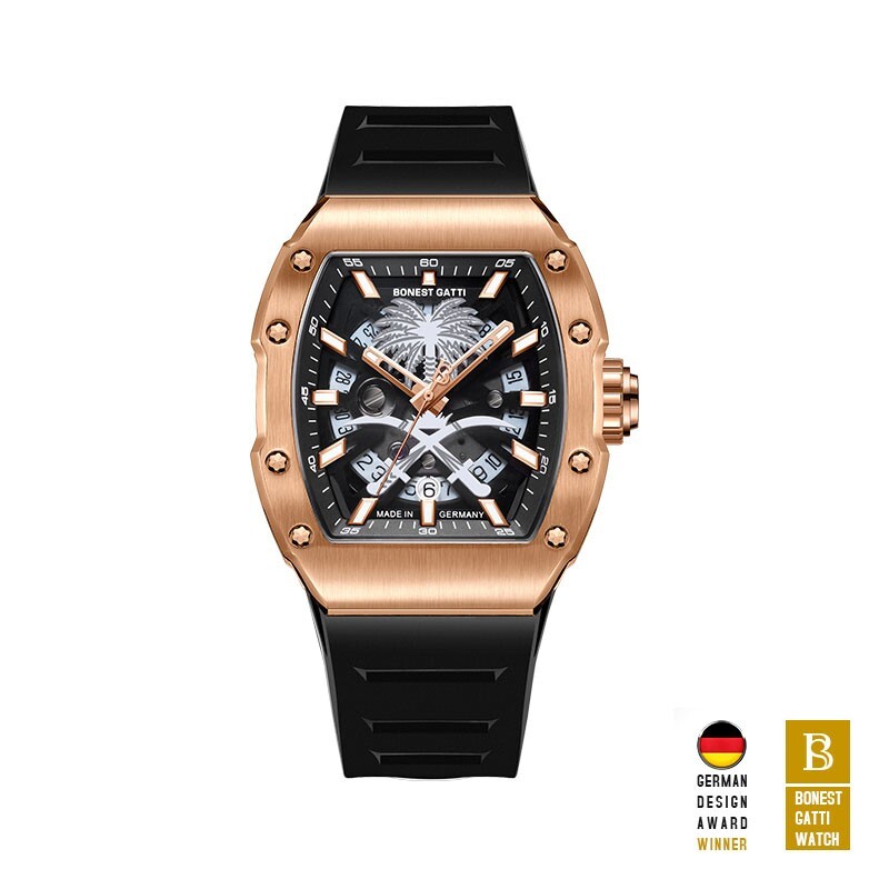 Pre-owned Bonest Gatti Men Automatic Watch Luxury Tonneau Mechanical Wristwatch Luminous