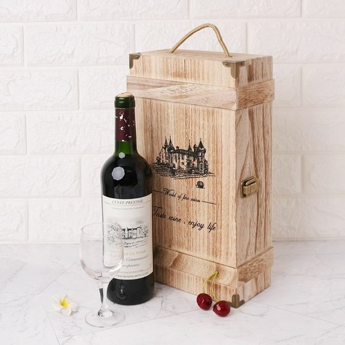 Vintage Wood 2 Red Wine Bottle Box Storage Carrying Display 
