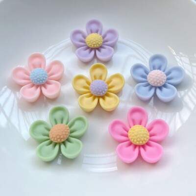 20pcs 21mm Flat Back Resin Cabochon Scrapbook 3D Resin Flowers buttons DIY decor