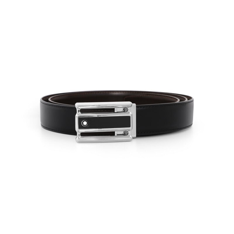 Pre-owned Montblanc Classic Line Genuine Leather Black & Brown Reversible Belt For Men