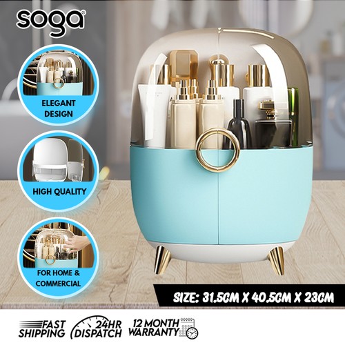 SOGA Blue Transparent Makeup Storage Organiser with Lid