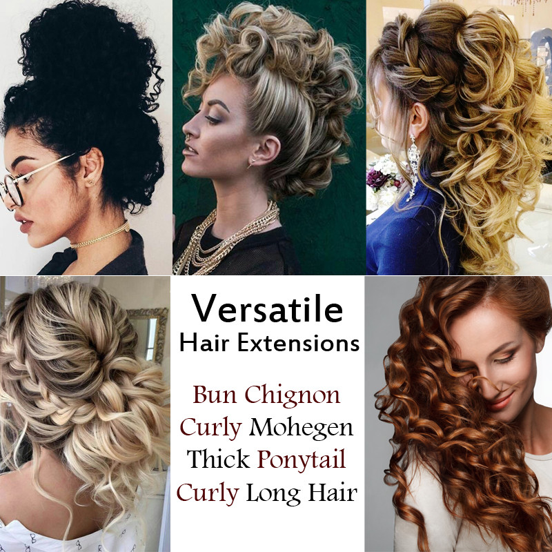 Long Thick Hair Extensions Scrunchie Wrap Messy Bun Updo Curly