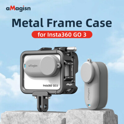 2PCS For Insta360 GO3 Metal Frame Case + Silicone Lens Cover Camera Protector
