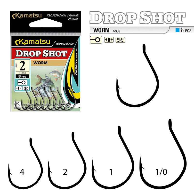 KAMATSU K-336 DROP SHOT WORM ANGELHAKEN MIT ÖHR, RAUBFISCHHAKEN HOOKS HAKEN BF