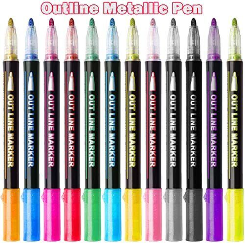 Shimmer Double Line Marker Set 12 Pcs Metallic Doodle Dazzles