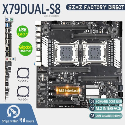 X79 S8 Dual CPU LGA 2011 Motherboard Support Intel E5 V1/V2 Processor 8*DDR3 RAM