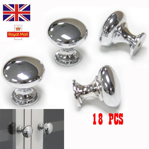 8/16/30 Pcs Chrome Round Door Knobs Drawer Wardrobe Kitchen Cupboard Handles UK eBay