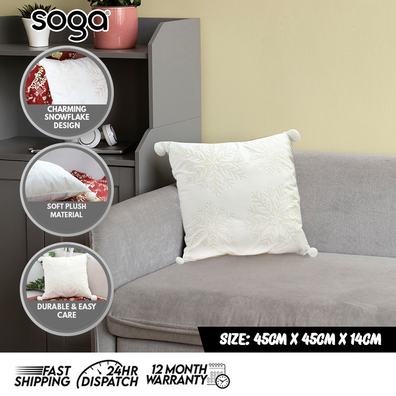 SOGA White Plush Christmas Snowflake Throw Pillow 45cm