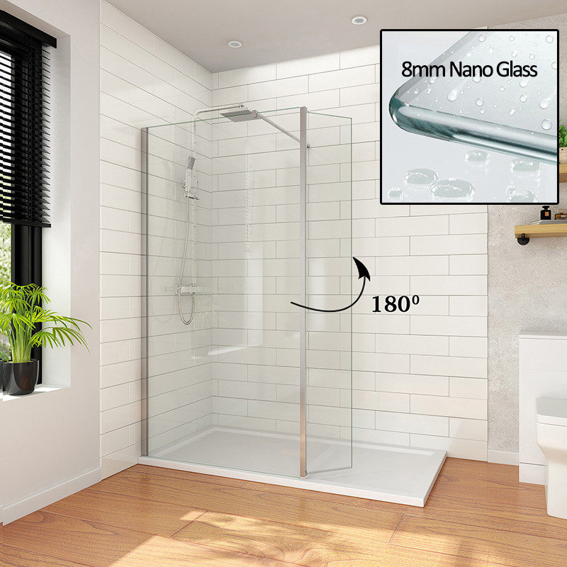 Walk In Shower Enclosure Wet Room Screen Flipper 8mm NANO Glass Panel