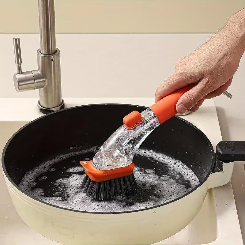 Soap Dispensing Dish Brush with Handle, Kitchen Scrub Brush for Dishes Pots Pans