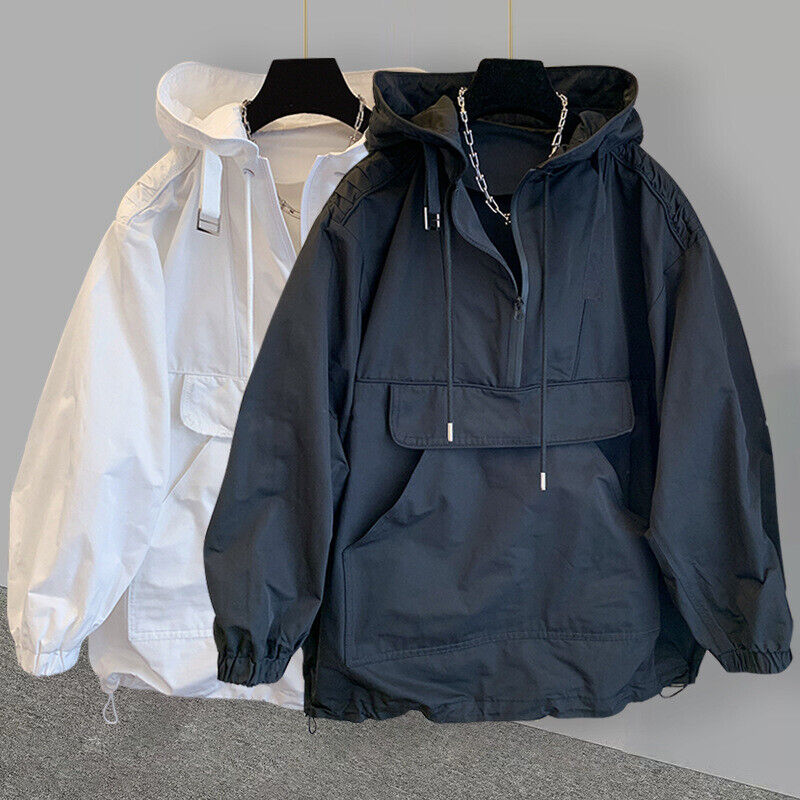 Mens WINDBREAKER Jacket HOODED Lightweight Slim Fit Casual