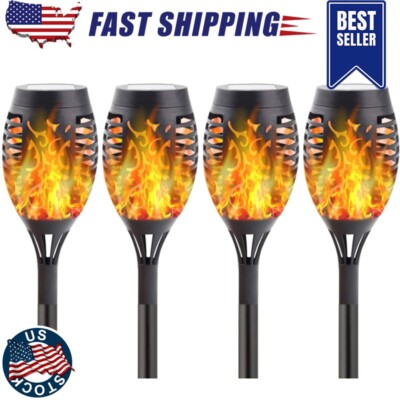 4Pack LED Solar Power Tiki Torch Flame Flickering Light Outdoor Garden Lawn Lamp