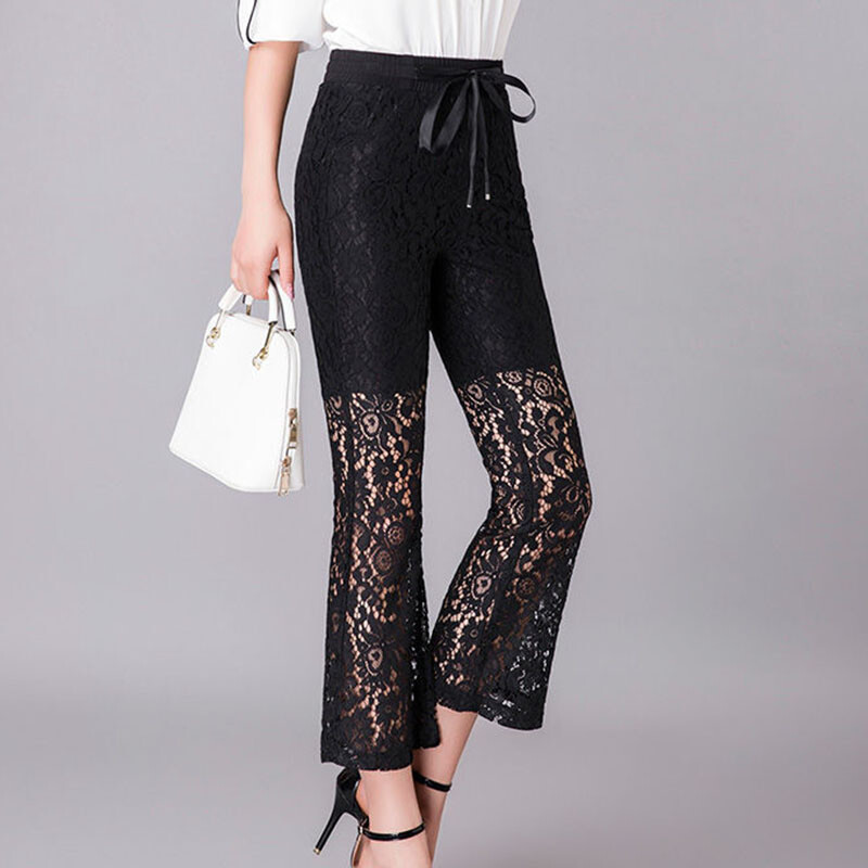 Pantaloni Flared In Pizzo A Campana Alla Caviglia Con Vita Regolabile Sexy